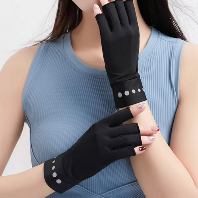 여성 쿨 반장갑 여름 운전 등산 장갑 손가락 자전거, 블랙, 1개