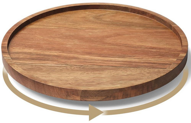 VERTORGAN Lazy Susan 주방용 정리함 캐비닛 식료품 저장실 테이블 조리대 화장대 향신료 랙용 아카시아 나무 턴테이블 (라지), 9.8in