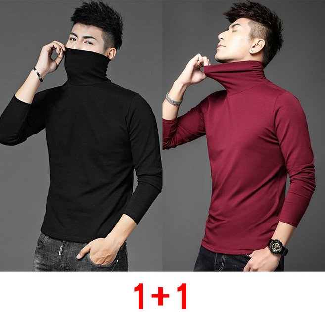 1+1 남자 폴라 이너 긴팔티 가을 겨울 슬림핏 솔리드 남성 티셔츠 캐주얼 코디 터틀넥 맨투맨 상의 WMY