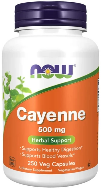 NOW Foods Cayenne 500mg 250캡슐 카이엔, 250정, 250 식물성 캡슐 - 쿠팡