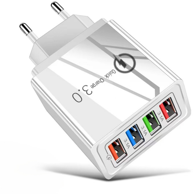 1/1+1【휴대폰 배터리 수명 연장】4포트 여행용 충전기 노트북 충전기 어댑터, [1개]흰색, 2A-12W