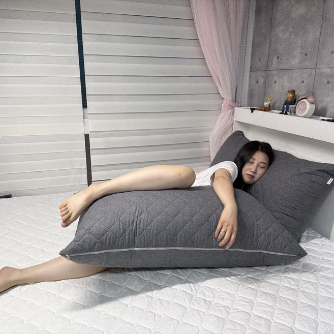 솜포함 커버 3종 빵빵한 누빔솜 발수 항균 대형 등받이 쿠션 필로우 허리 편한 침대 쇼파용 세미마이크로 110x60, 그레이