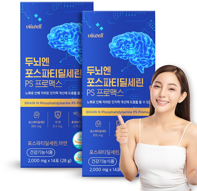 포스파티딜세린 PS 뇌건강영양제 인지력 기억력 개선 아연 홍삼농축분말 바나바잎추출분말 피쉬콜라겐 비타민D3 함유, 2개, 28g
