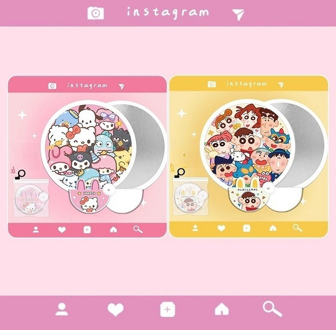 DODOLU 신짱 커비 캐릭터 휴대용 접이식 원터치 원형 접는 부채, 1개, 2개[신짱캐릭터모음]