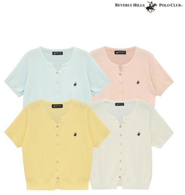 비버리힐스폴로클럽 여성 캔디 버튼 소프트코튼 반팔 가디건 TK012