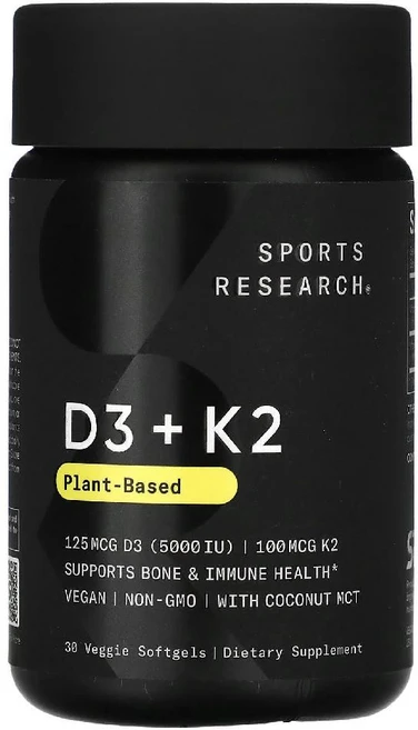 스포츠리서치 식물성 D3 5000IU + K2 100mcg 베지 소프트젤, 30개, 30정 - 쿠팡