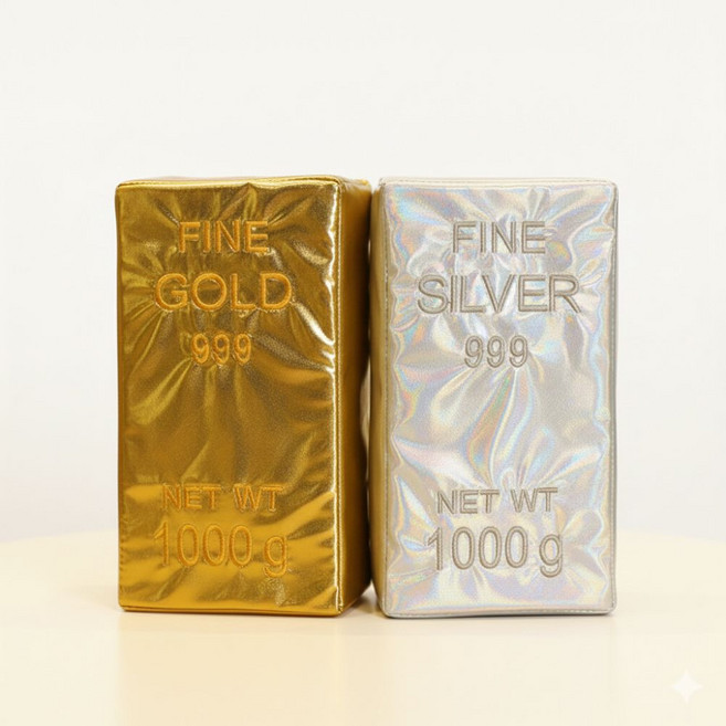 빌리네집 금괴 은괴 쿠션 소파 인테리어 소품 개업 집들이 쓸모없는 웃긴 선물, 은색