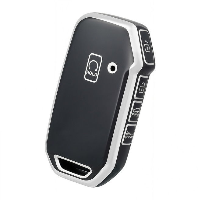 OFFCURVE 기아차 5버튼 스마트키 전체커버 TPU 키케이스 스포티지 셀토스 쏘렌토 카니발 니로 K5 호환 방수 초슬림 자동차 키커버, 블랙과 실버