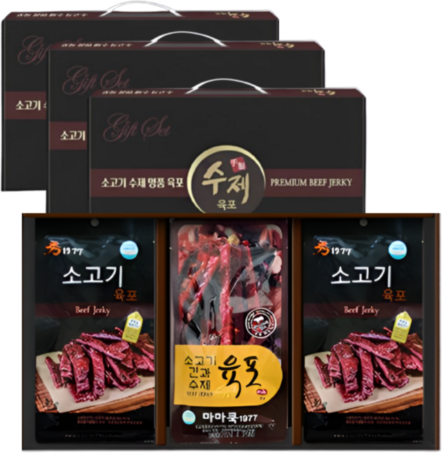 수제 호주산 프리미엄 쇠고기 견과 육포 선물 세트, 150g, 3세트