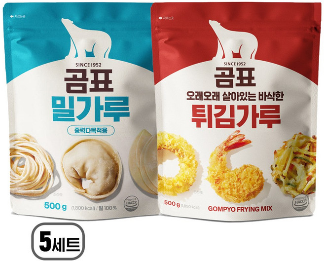 곰표 밀가루1 + 튀김가루1 지퍼백 구성, 1kg, 5개