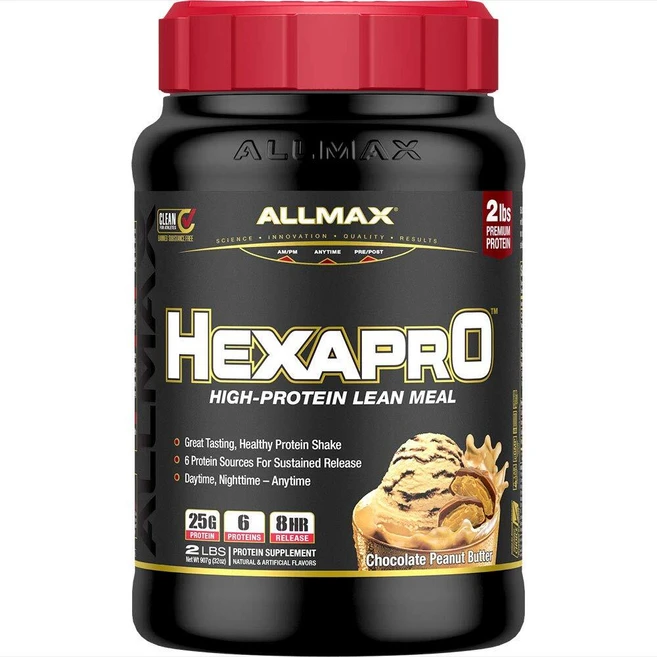 ALLMAX HEXAPRO 초콜릿 땅콩 버터 - 1회 제공량당 단백질 25g - 8시간 지속 방출 - 무설탕 - 21회 분량, 1개, 907g - 쿠팡