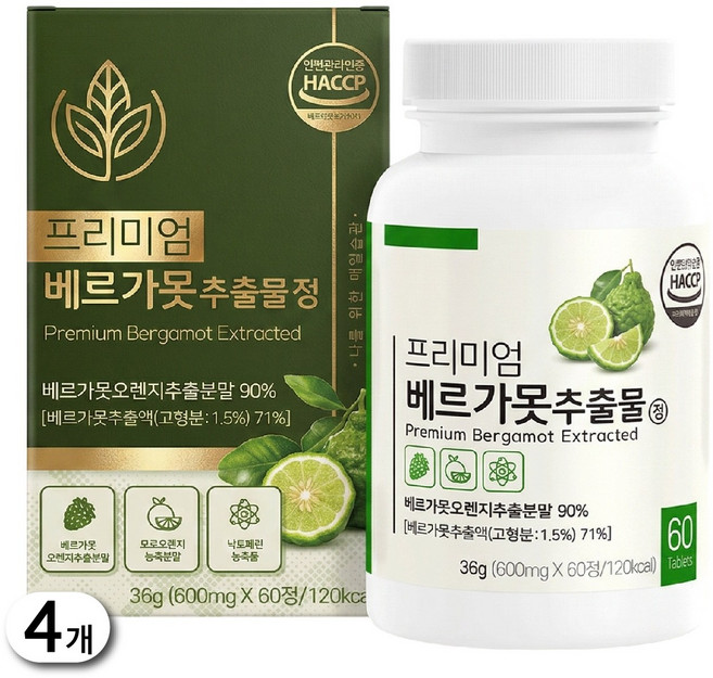 베르가못 락토페린 모로오렌지 베르가못 추출물 90% 이탈리아산 폴리페놀 함유, 4개, 60정