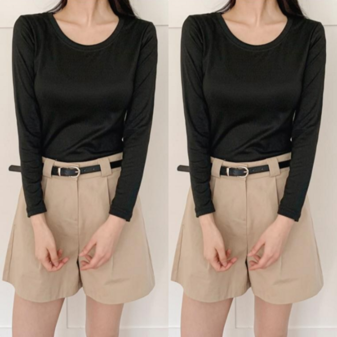 일월전빵 [당일배송] 2P 여성 데일리 슬림핏 이너 레이어드 긴팔티 긴팔티셔츠 간절기 봄 가을 기본티 B-C025-2