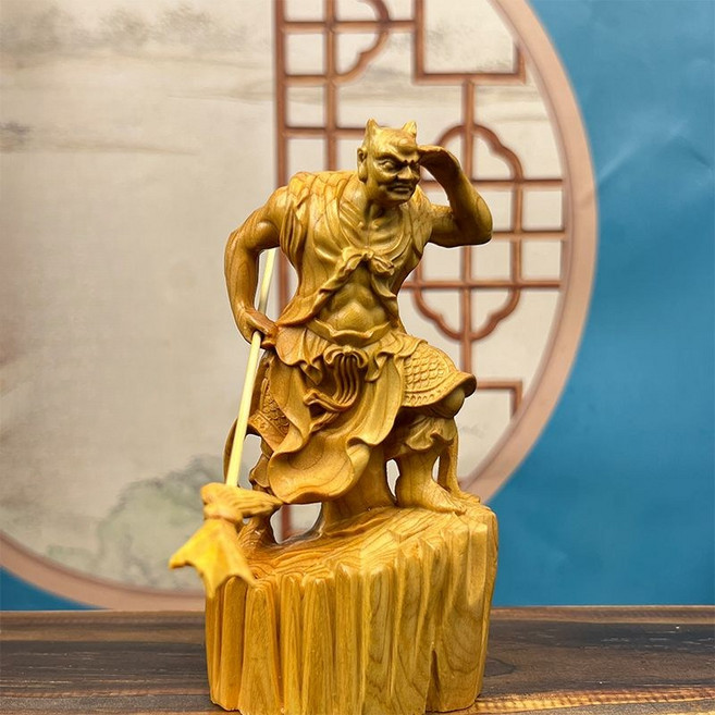 木雕千裏眼順風耳神像將軍媽祖左右護法實木擺件, 單個崖柏千裏眼
