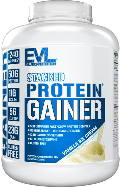 Evlution Nutrition 스택드 프로틴 게이너 바닐라 아이스크림 맛, 1개, 2.72kg