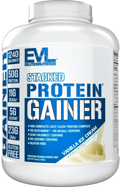 Evlution Nutrition 스택드 프로틴 게이너 바닐라 아이스크림 맛, 1개, 2.72kg - 쿠팡