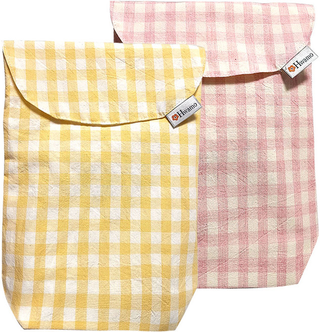 화모 클래식체크 방수기저귀파우치 2종세트, 세로형2개, 옐로우, 핑크