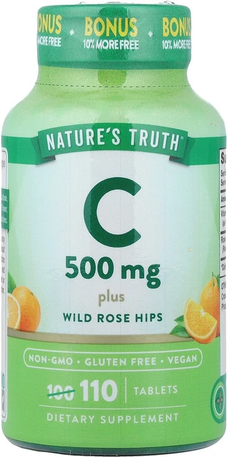 Nature's Truth Vitamin C Plus Wild Rose Hips 110 Tablets, Nature's Truth, Vitamin C Plus, 1, 110정 - 쿠팡