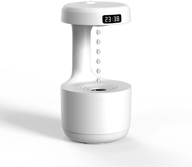 무드등 대용량 가습기 디자인 강한 시계 가습기 반중력 물방울 무음이습기 장시간 대기, 1개, 화이트, pz-33