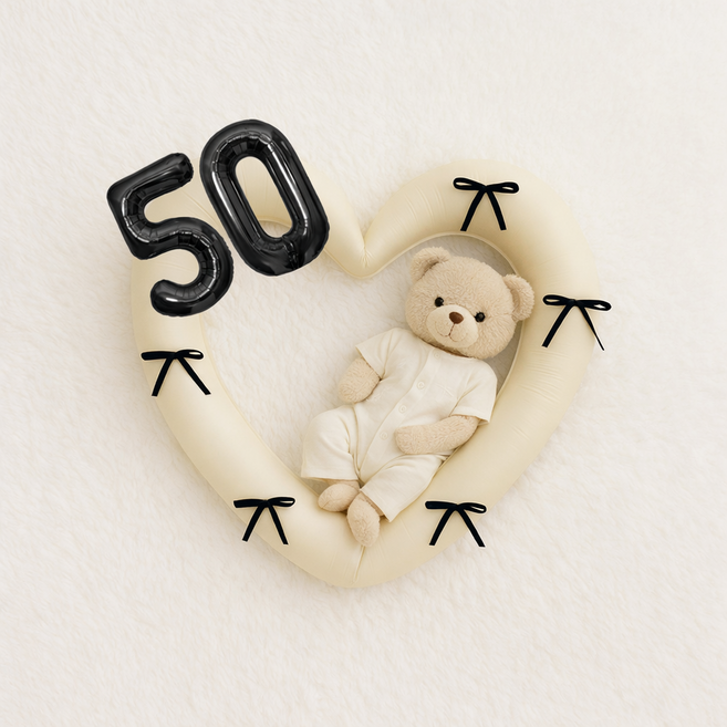 해피제이니 50일 100일 대형 하트풍선 완성리본 세트, 1세트, 크림하트 블랙숫자50