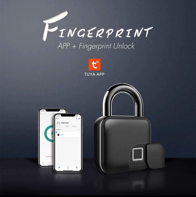 스마트 지문인식 자물쇠 열쇠 충전식 도난방지 잠금장치, 블루투스 10지문, 1개