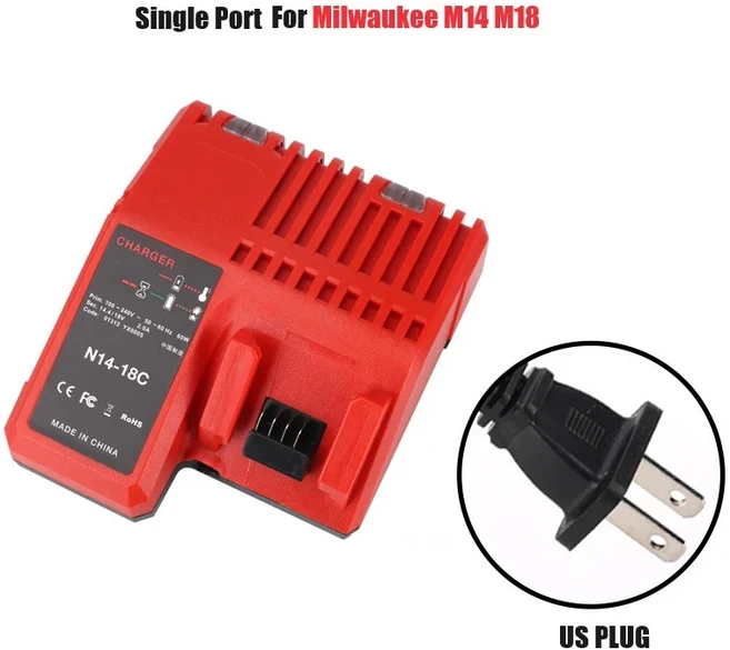 리튬 이온 배터리 교체 3A 12V 14V 18V 빠른 리튬 이온 충전기 밀워키 M12-18C/N14-18C 도구 듀얼 포트 M12, 02 Single Port US Plug