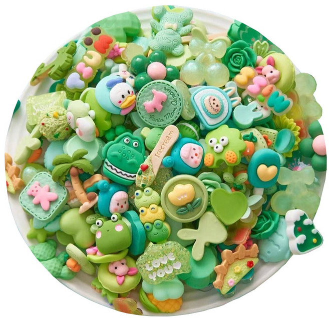 [고퀄리티 데코덴 파츠] 대용량 레진 파츠 다꾸 탑꾸 폰케이스 꾸미기 귀여운 캐릭터 데코 / DIY 방과후 핸드메이드 수업 재료, 50개, 초록색