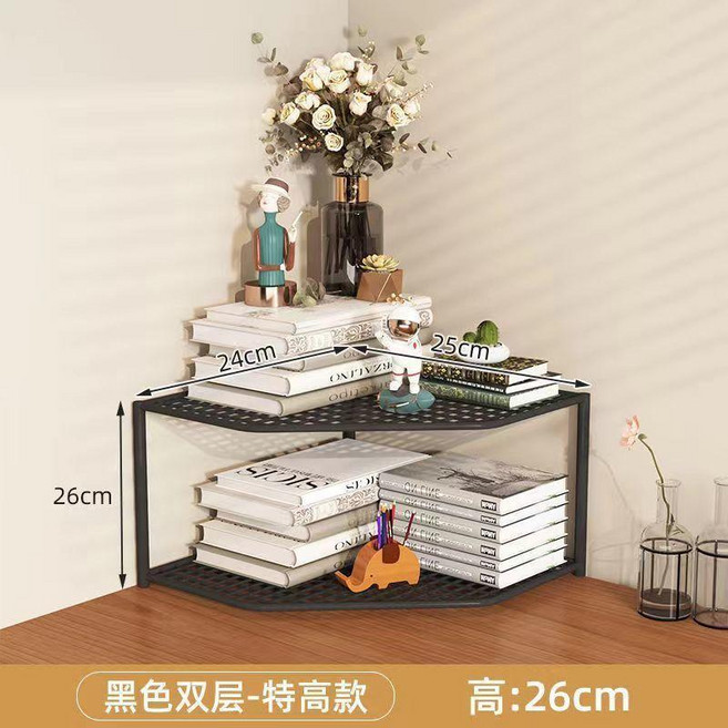 轉角桌面書架桌上多層收納置物架子辦公室書桌桌面上書本收納神器, 1個, 黑色雙層-特高款, 黑色, 雙層-特高款