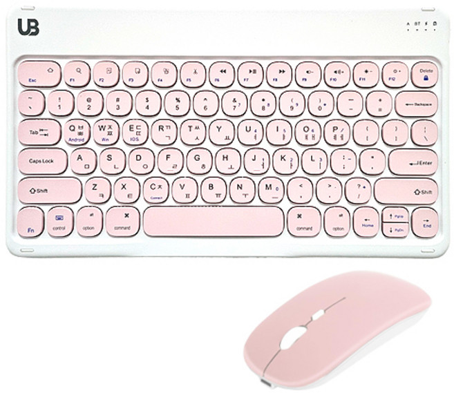 UB BK2 동글 블루투스 키보드+듀얼 마우스 세트, 핑크 set 라지, 텐키리스