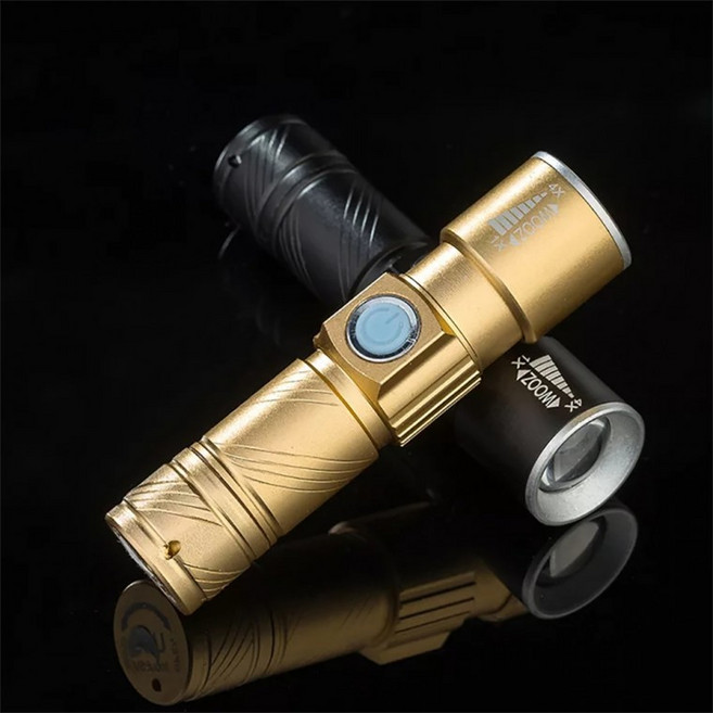 브론코 LED 후레쉬 손전등 충전식 줌라이트 XHP90, 블랙, 1개