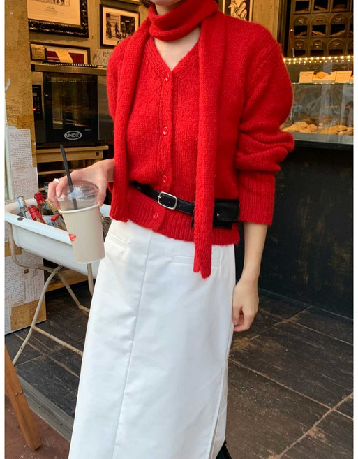 마끼아또 니트 하객룩 가디건 머플러세트 울 알파카 스카프 SET 브이넥니트 가디건 (5color)