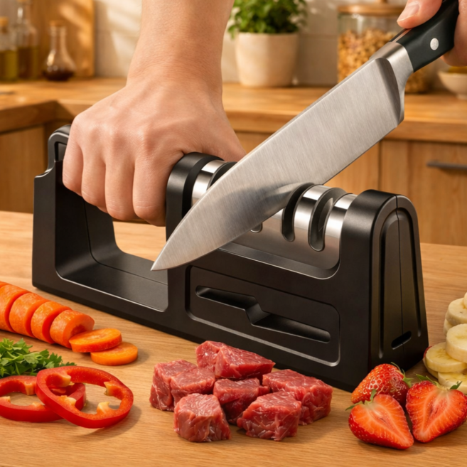 벨로르 절삭력강화 4in1 멀티 칼갈이, 블랙, 1개