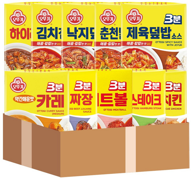 오뚜기 3분요리 소스 10종 카레약간매운맛+쇠고기짜장+미트볼+하이라이스+김치참치+춘천닭갈비+제육+낙지덮밥+햄버그+바베큐치킨, 1개