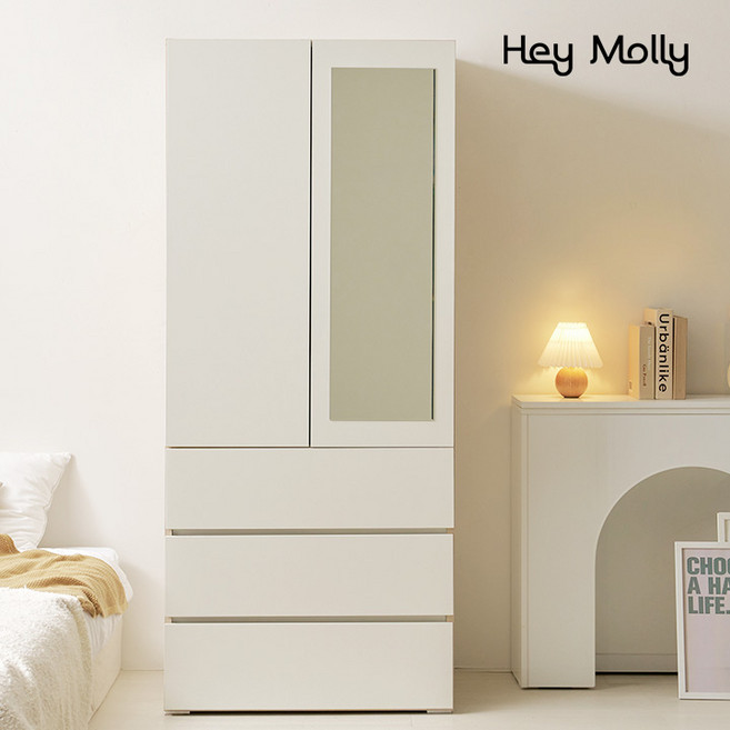 헤이몰리 터치미 모듈 시스템 맞춤형 800 3단 서랍 전신거울 옷장, 화이트