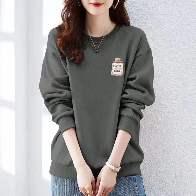 메인워크 여성 반집업 맨투맨 티 긴팔 봄가을 순면 루즈핏 간절기 스판 심플 상의 편한 기질 풀오버 면티