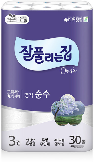 잘풀리는집 명작 순수 3겹 고급롤화장지, 30m, 30개입, 1개
