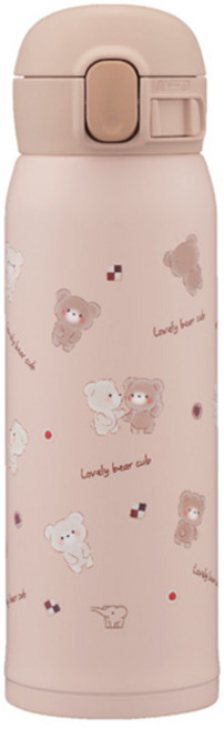 ZOJIRUSHI 象印 不鏽鋼一鍵式保溫保冷隨行杯 SM-WJ48, 1個, 480ml, 小熊米色