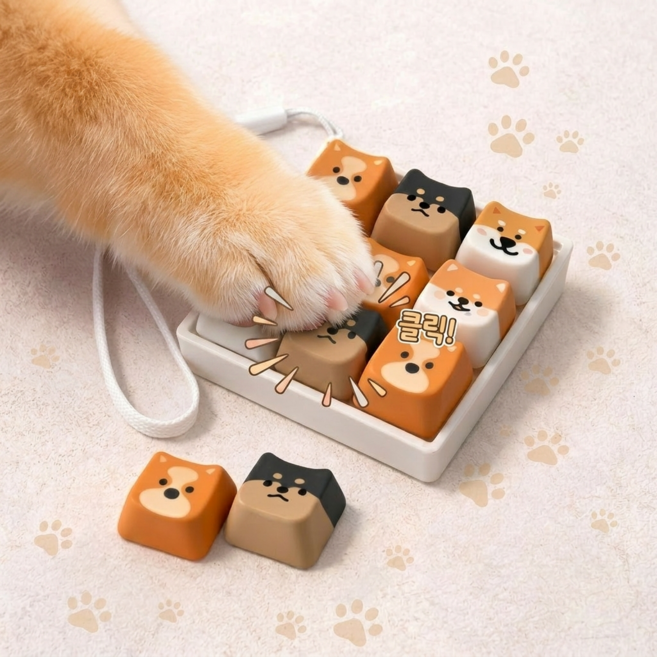 라쿠니 시바견 강아지 키캡 키링 딸깍이, 1개, 강아지 키캡키링 9구