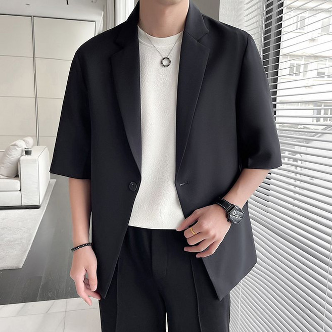 남성 반팔 정장 코트 캐주얼 봄 여름 정장 자켓 루즈핏 블레이저 정장 코트 WGYLL