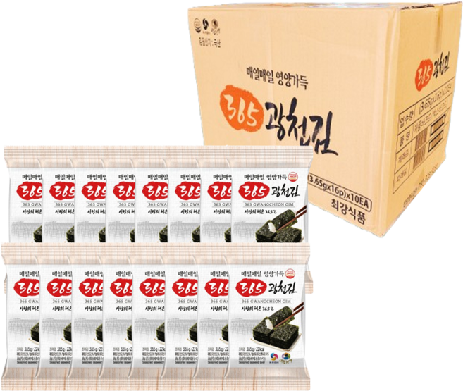 365 광천김 도시락 재래 김 조미 김 1박스 (16봉 x 10팩)