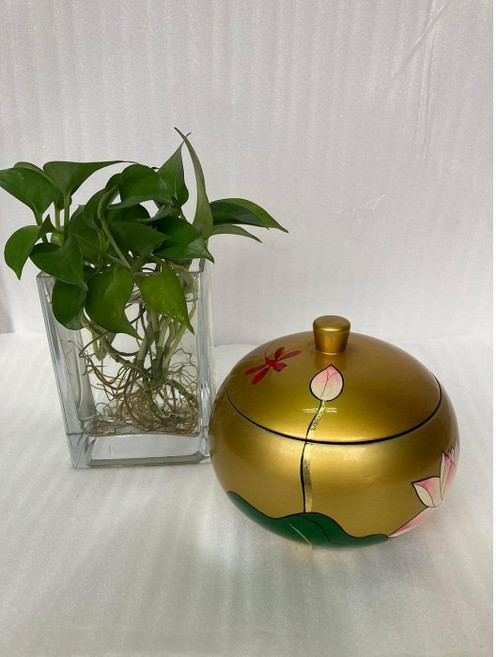 小o結緣館 仿古漆器收納罐 蓮花圖案, 1個
