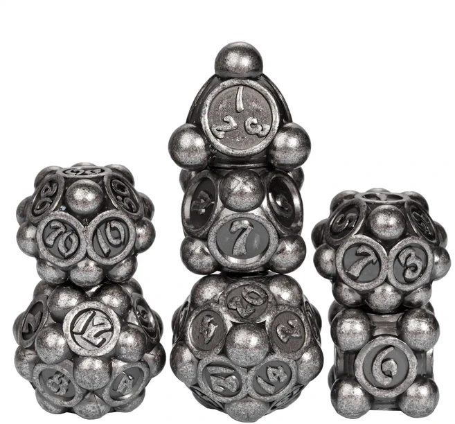 Cusdie 폴카 도트 금속 주사위 세트 DND D4-D20 던전 앤 드래곤 패스파인더 역할 놀이 보드 게임용 다면, 01 China Mainland, 13 Silver