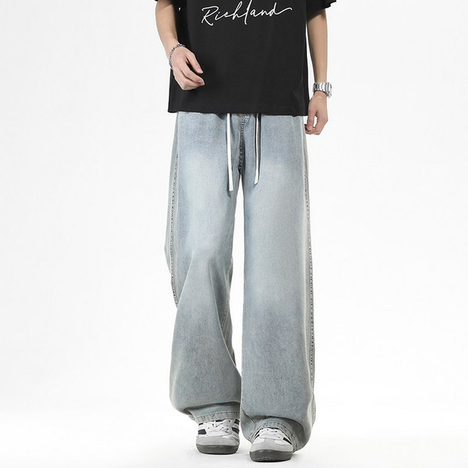 CHAODASHI 男士復古闊腿直筒牛仔褲