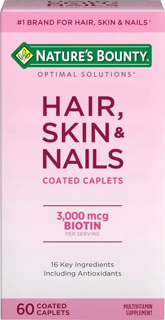 Nature's bounty optimal solutions 비오틴 3000mcg 60개의 코팅 캡렛 20인분 헤어 스킨 네일 포뮬러, 1개