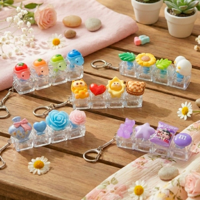 투명 2탄 LED 키캡 키링 4구 키보드 키링 클릭커 파츠 포함 세트 DIY 만들기, 1개, 키링B-21.쵸콜릿 아이스바
