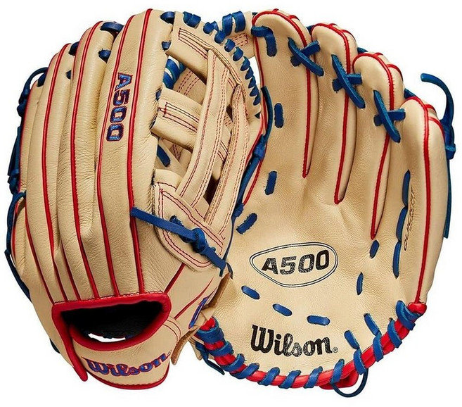 윌슨 WilsON 온 A500 26.7cm(10.5인치) 유틸리티 청소년 야구 글러브 - 오른손 투구 230094, Right Hand Throw, 30cm, 블론드/레드/로열
