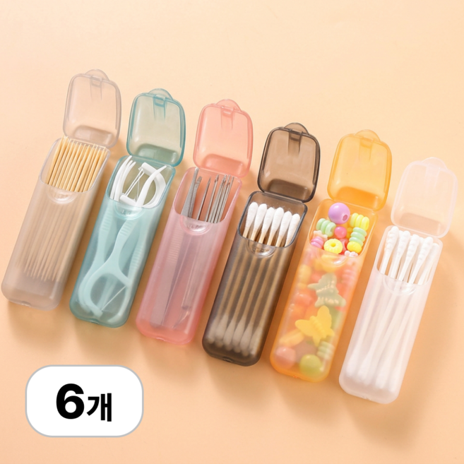 로멀리 휴대용 치실 케이스 면봉 수납 보관함, 멀티컬러, 6개