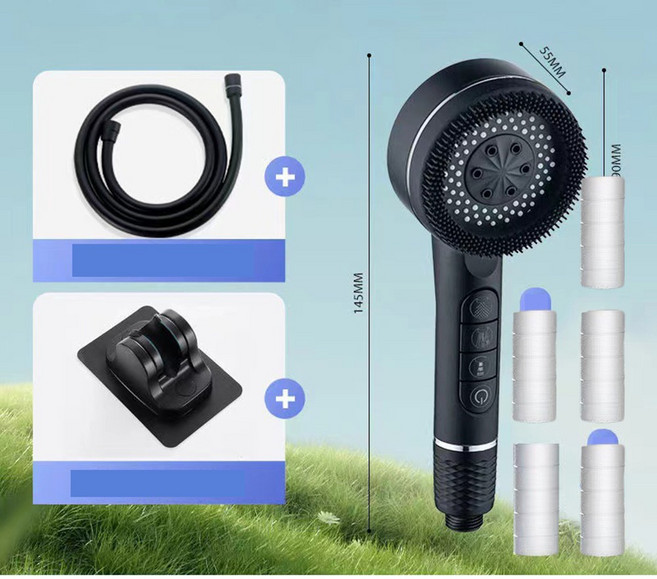Amyzavls 샤워기 헤드 필터 호스 세트 수압상승, 블랙, 1세트