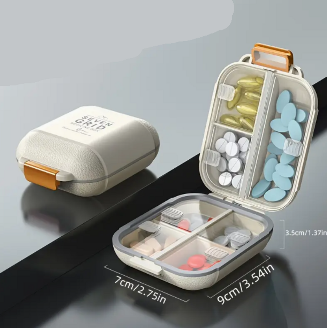 핸썸 휴대용 약통 알약 미니케이스 영양제 비타민 보관함, 1개, 크림브라운