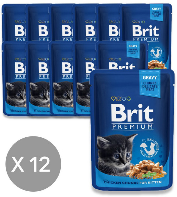 브릿 키튼 고양이 프리미엄 파우치, 닭, 100g, 12개